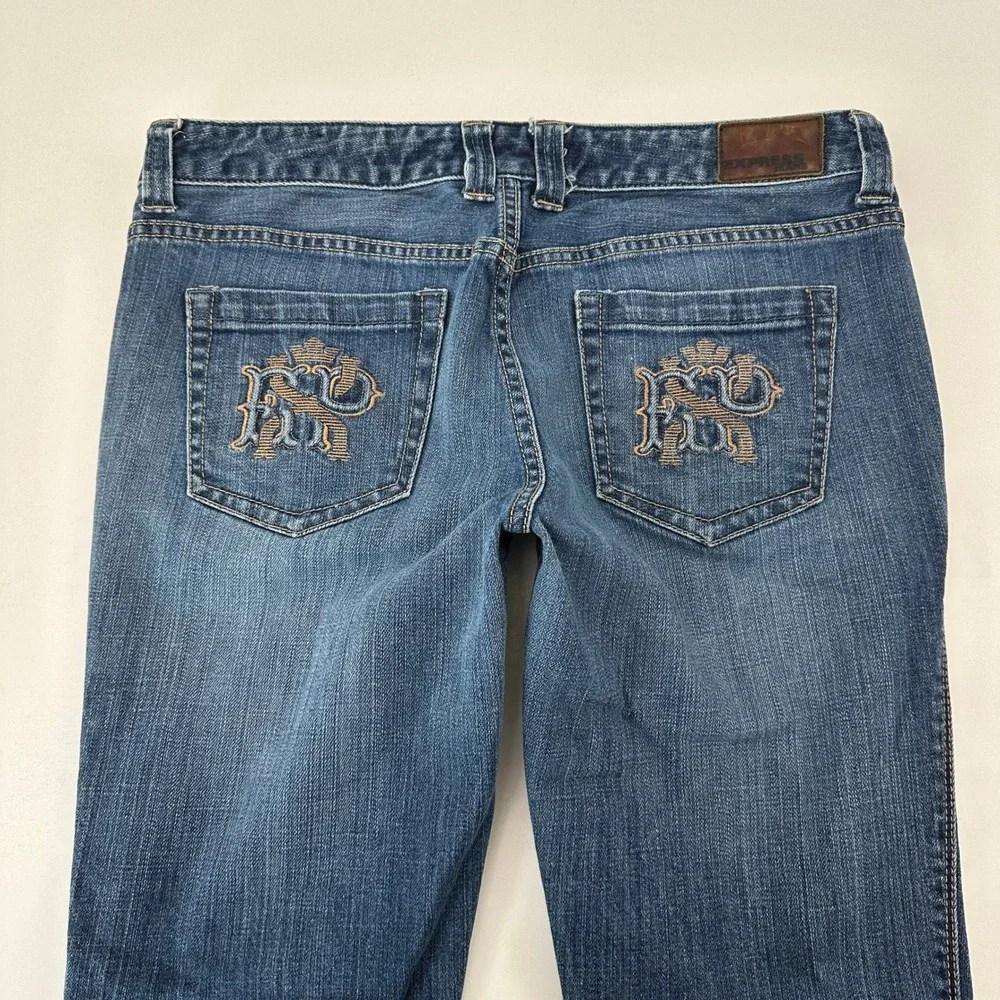 Express Stella Bootleg Jeans Size 12 Dark Wash Embroidered Bootcut‎ Denim 21224